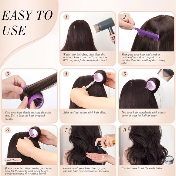 Purple Self-Grip Hair Rollers Set with Clips and Comb - Picture 3 of 5
